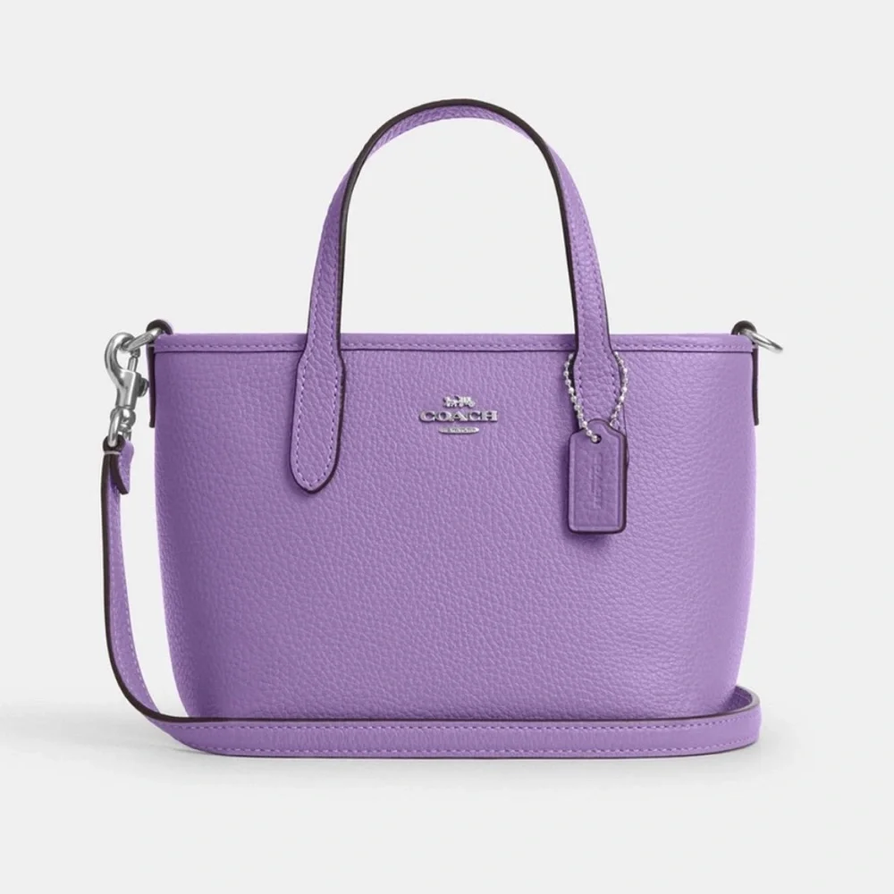 NEW Coach Pebble Leather City Mini Tote Bag Iris Purple CW031